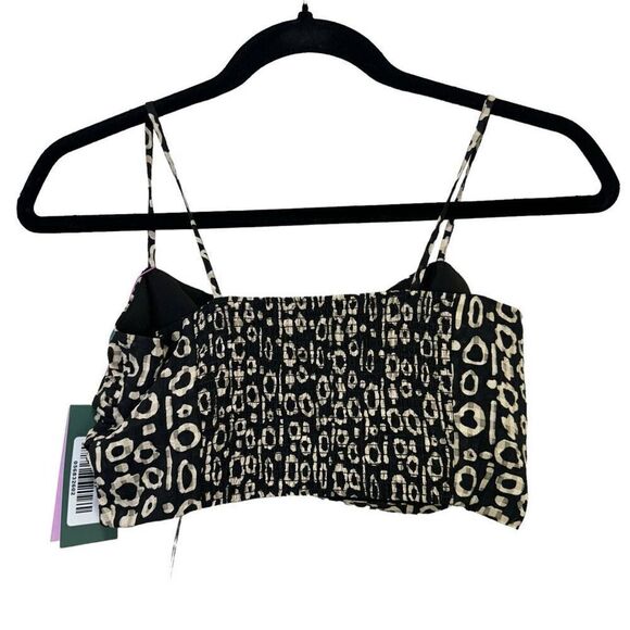 NWT Alexis Abstract Print Smocked Back Lined Bambi Cropped Top Black Size XS - Picture 6 of 11
